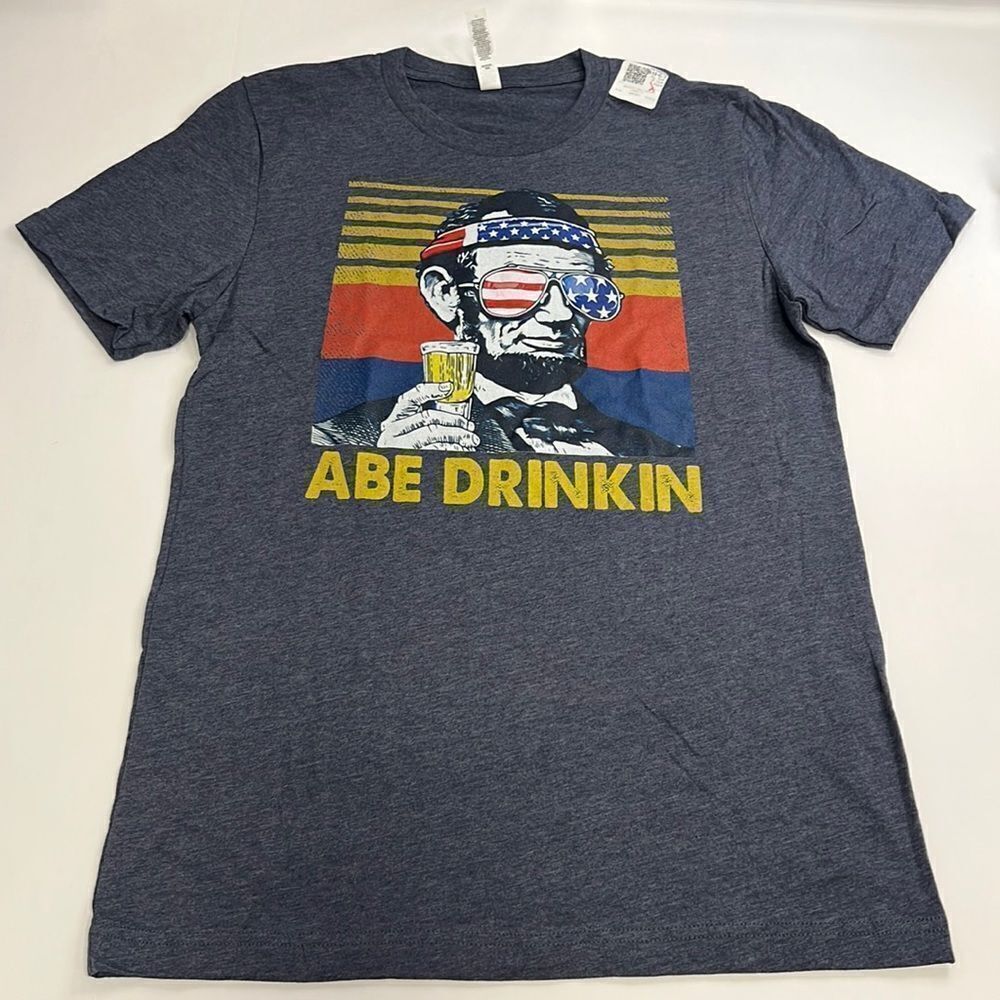 Abe Drinkin Unisex Navy Heather Short Sleeve Graphic Tee Size Medium
